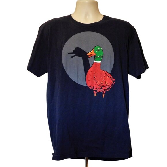 Mallard Duck Shadow Puppet Graphic Tee XL Navy Blue Shirt.Woot! Crewneck Cotton - Picture 5 of 6